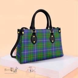 ScotsTee Shop Scottish Turnbull Hunting Clan Tartan Leather Bag with Shoulder Strap