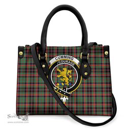 ScotsTee Shop Scottish Cumming Hunting Ancient Clan Crest Tartan Leather Bag with Shoulder Strap
