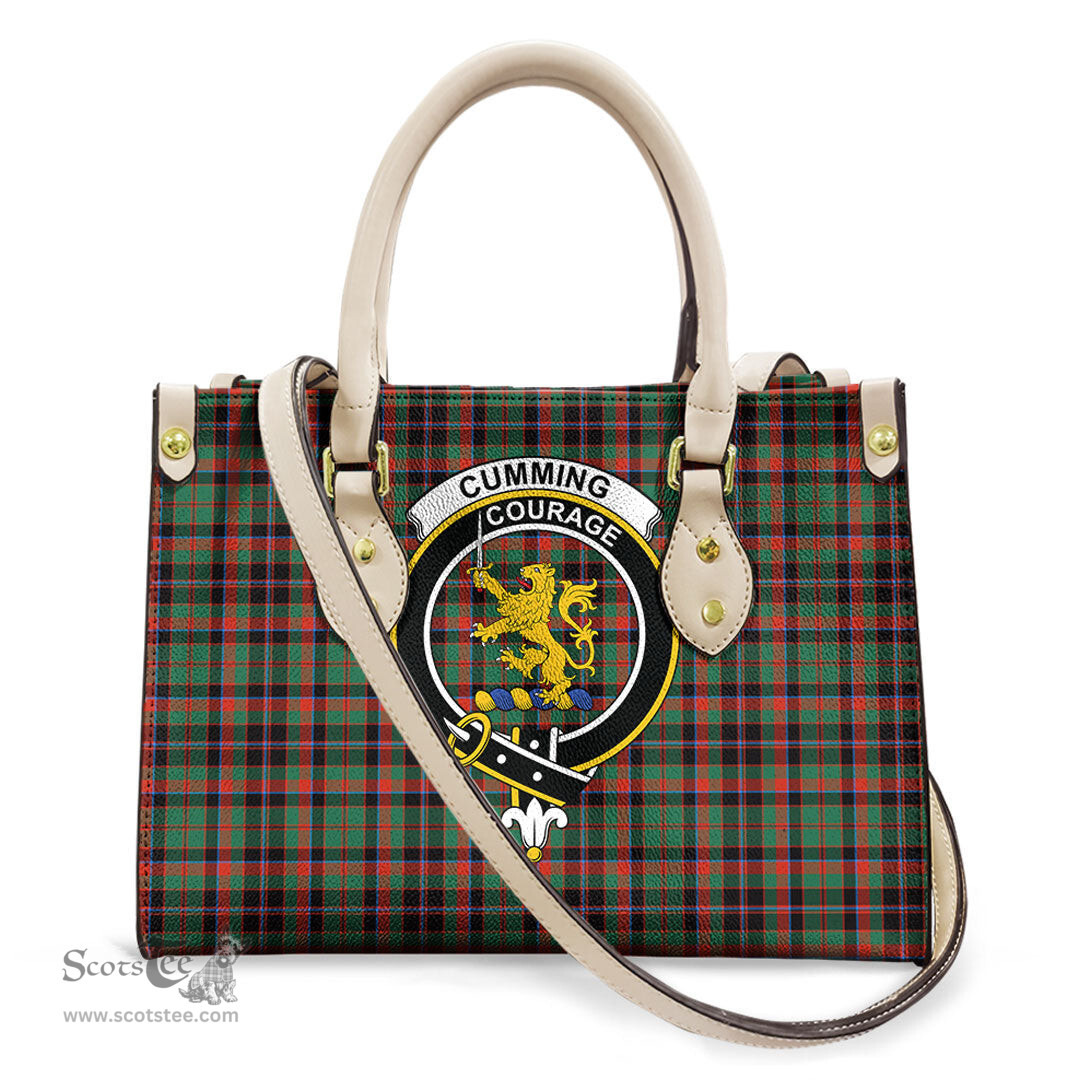 ScotsTee Shop Scottish Cumming Hunting Ancient Clan Crest Tartan Leather Bag with Shoulder Strap