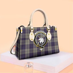 ScotsTee Shop Scottish Cunningham Dress Blue Dancers Clan Crest Tartan Leather Bag with Shoulder Strap