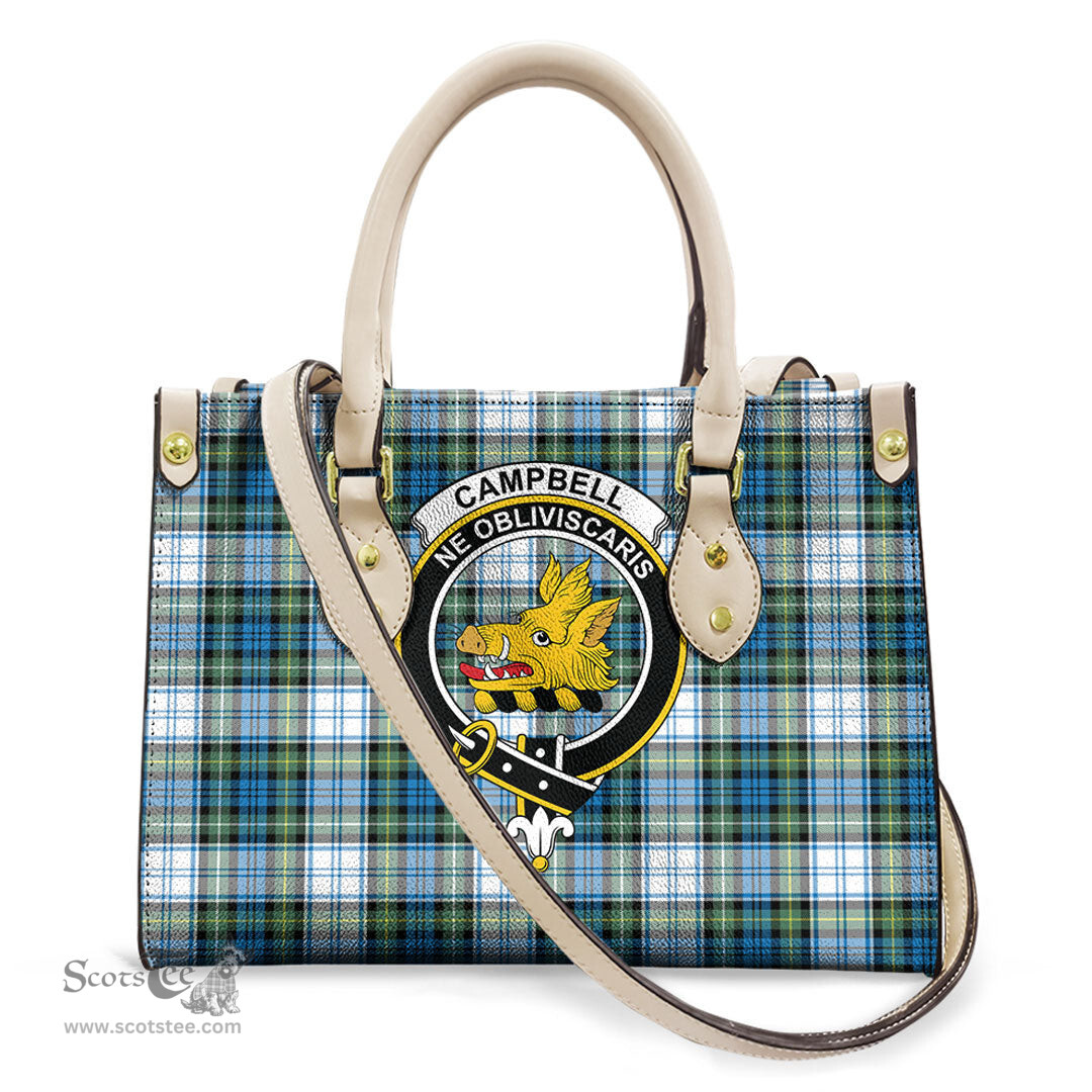 ScotsTee Shop Scottish Campbell Dress Ancient Clan Crest Tartan Leather Bag with Shoulder Strap
