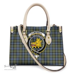 ScotsTee Shop Scottish Campbell Faded Clan Crest Tartan Leather Bag with Shoulder Strap
