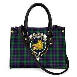 ScotsTee Shop Scottish Campbell of Cawdor Modern Clan Crest Tartan Leather Bag with Shoulder Strap