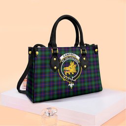 ScotsTee Shop Scottish Campbell of Cawdor Modern Clan Crest Tartan Leather Bag with Shoulder Strap