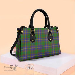ScotsTee Shop Scottish Strange of Balkaskie Clan Tartan Leather Bag with Shoulder Strap