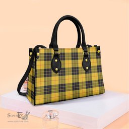 ScotsTee Shop Scottish MacLeod of Lewis Ancient Clan Tartan Leather Bag with Shoulder Strap