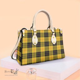 ScotsTee Shop Scottish MacLeod of Lewis Ancient Clan Tartan Leather Bag with Shoulder Strap