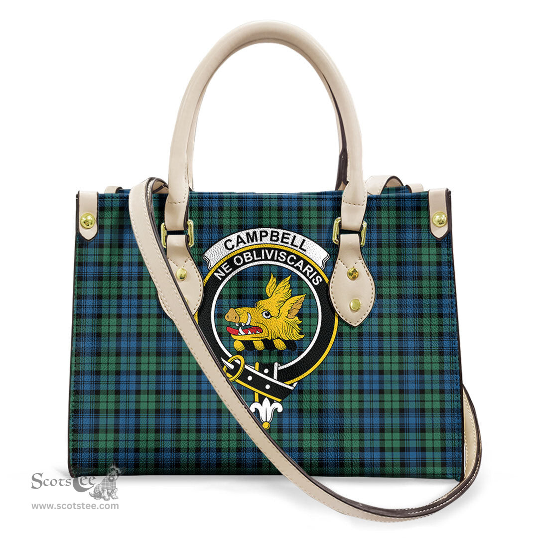 ScotsTee Shop Scottish Campbell Ancient 02 Clan Crest Tartan Leather Bag with Shoulder Strap