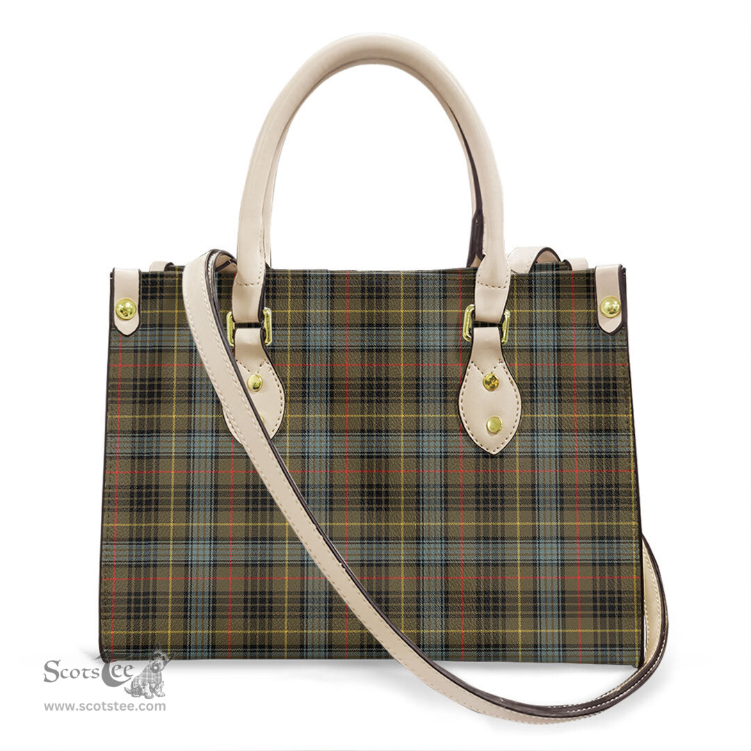 ScotsTee Shop Scottish Stewart Hunting Weathered Clan Tartan Leather Bag with Shoulder Strap