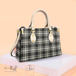 ScotsTee Shop Scottish Menzies Black White Ancient Clan Tartan Leather Bag with Shoulder Strap