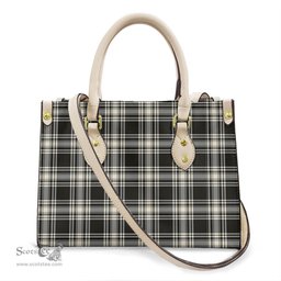 ScotsTee Shop Scottish Menzies Black White Ancient Clan Tartan Leather Bag with Shoulder Strap
