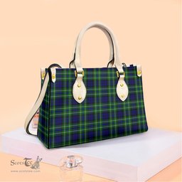 ScotsTee Shop Scottish MacNeil of Colonsay Modern Clan Tartan Leather Bag with Shoulder Strap
