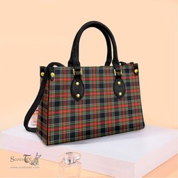 ScotsTee Shop Scottish Stewart Black Clan Tartan Leather Bag with Shoulder Strap