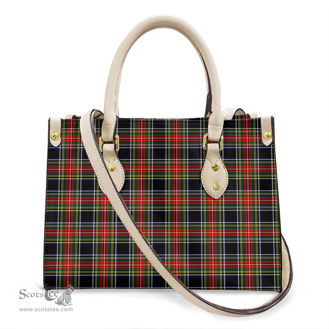 ScotsTee Shop Scottish Stewart Black Clan Tartan Leather Bag with Shoulder Strap