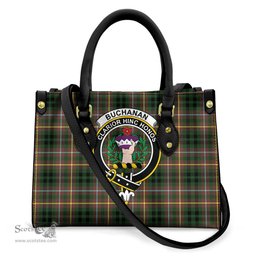 ScotsTee Shop Scottish Buchanan Hunting Clan Crest Tartan Leather Bag with Shoulder Strap