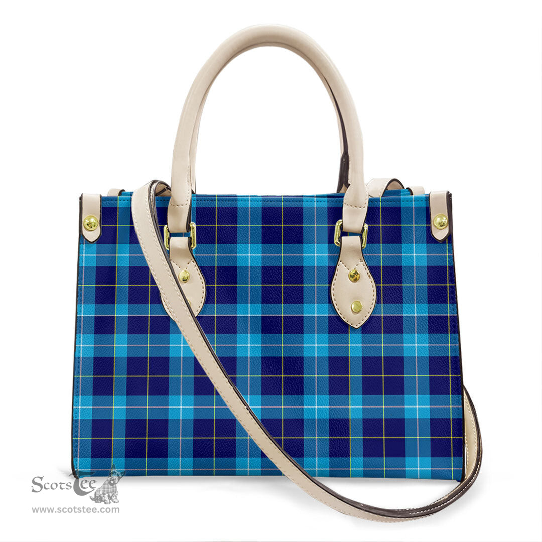 ScotsTee Shop Scottish MacSporran Ancient Clan Tartan Leather Bag with Shoulder Strap