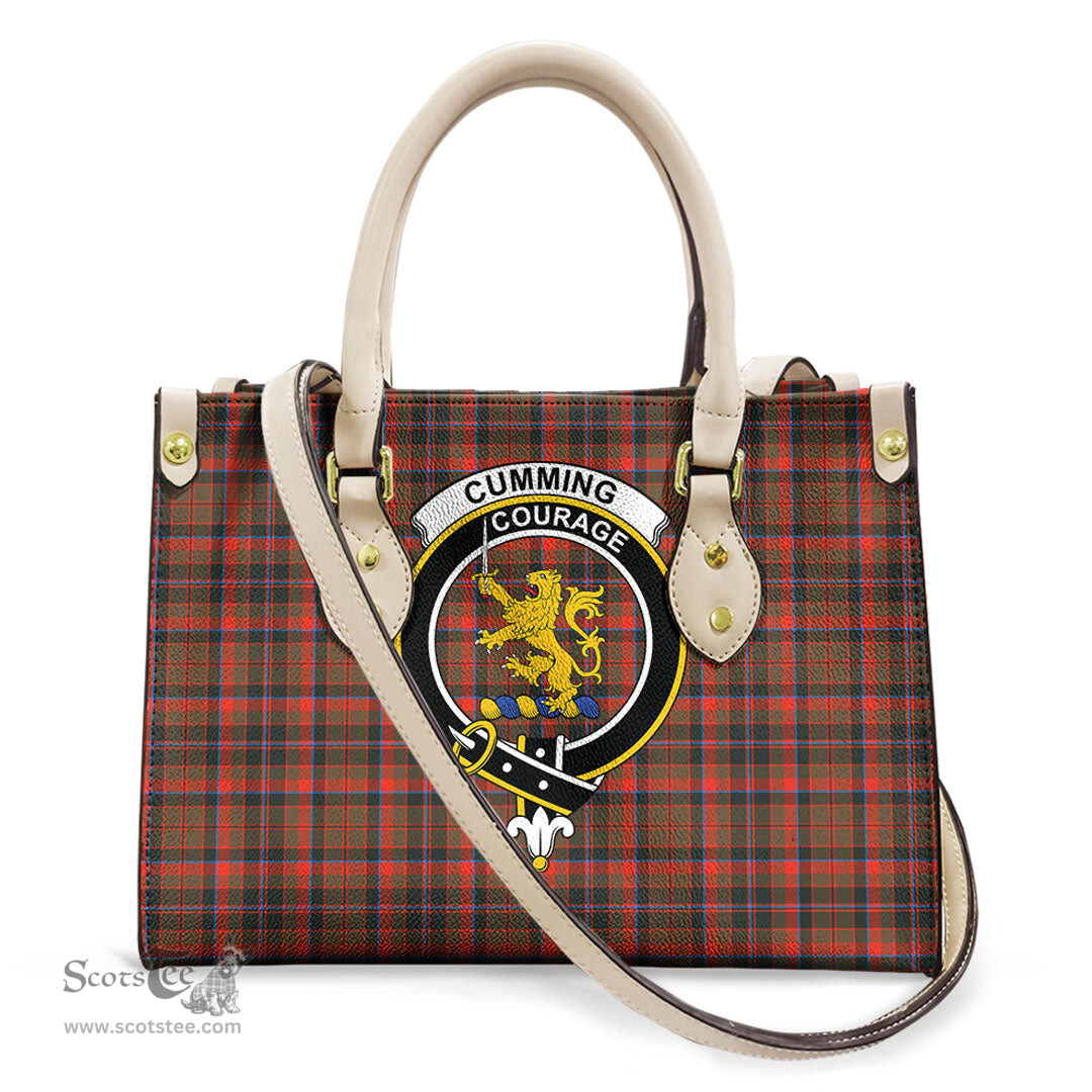 ScotsTee Shop Scottish Cumming Hunting Weathered Clan Crest Tartan Leather Bag with Shoulder Strap