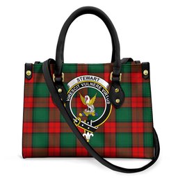 ScotsTee Shop Scottish Stewart Atholl Modern Clan Crest Tartan Leather Bag with Shoulder Strap