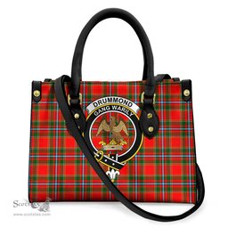 ScotsTee Shop Scottish Drummond of Perth Clan Crest Tartan Leather Bag with Shoulder Strap