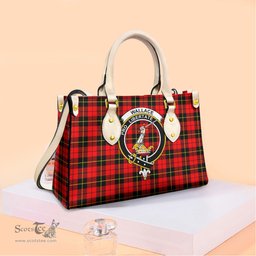 ScotsTee Shop Scottish Wallace Hunting Red Clan Crest Tartan Leather Bag with Shoulder Strap