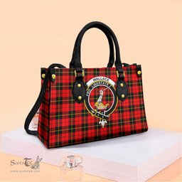 ScotsTee Shop Scottish Wallace Hunting Red Clan Crest Tartan Leather Bag with Shoulder Strap