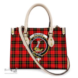ScotsTee Shop Scottish Wallace Hunting Red Clan Crest Tartan Leather Bag with Shoulder Strap