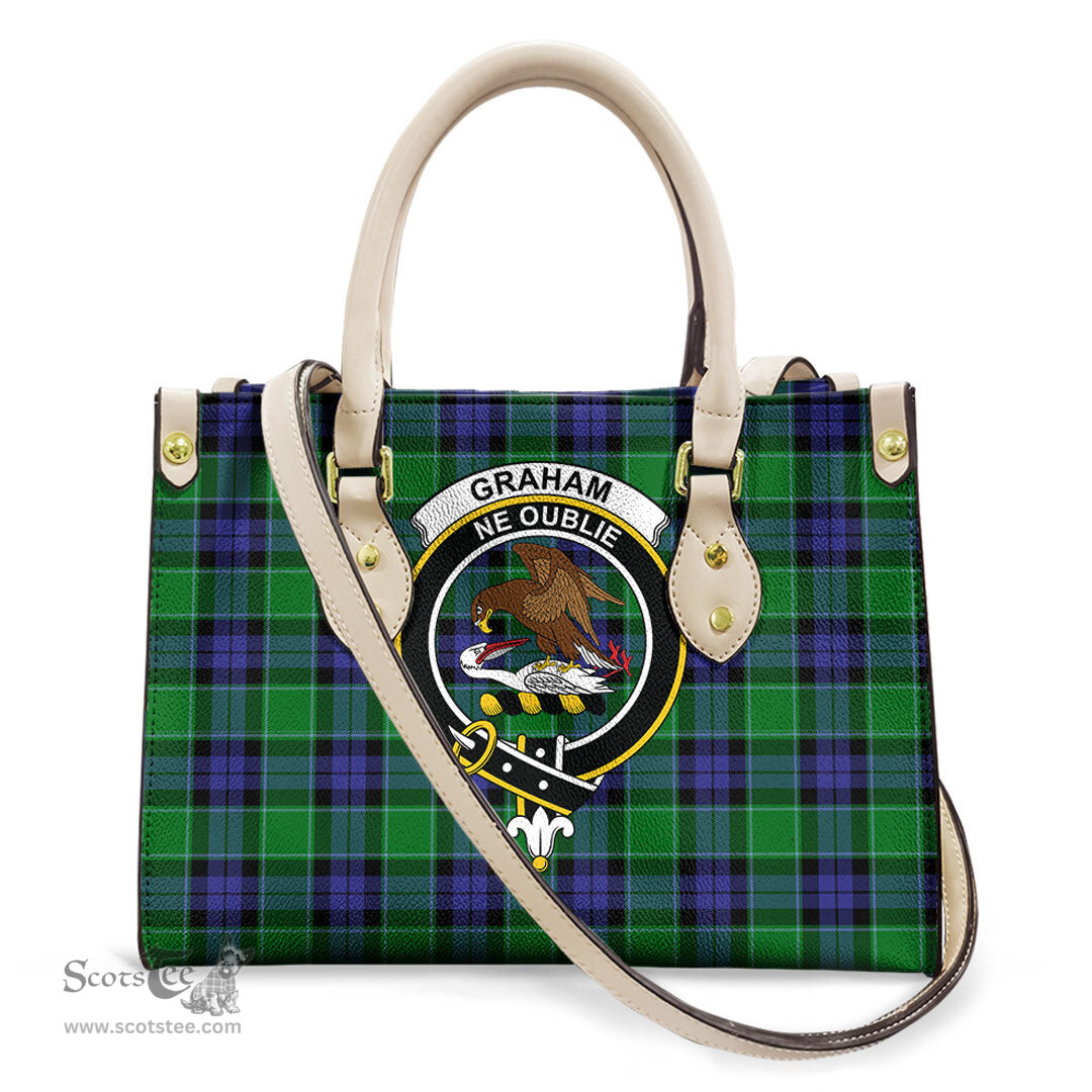 ScotsTee Shop Scottish Graham of Menteith Modern Clan Crest Tartan Leather Bag with Shoulder Strap