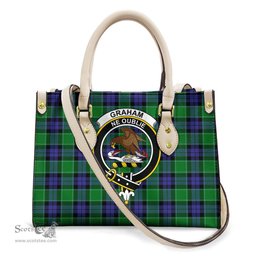 ScotsTee Shop Scottish Graham of Menteith Modern Clan Crest Tartan Leather Bag with Shoulder Strap
