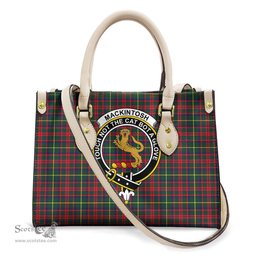 ScotsTee Shop Scottish MacKintosh Hunting Modern Clan Crest Tartan Leather Bag with Shoulder Strap