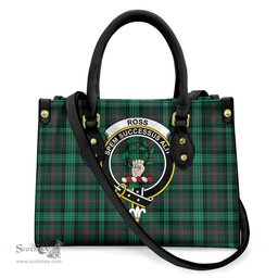 ScotsTee Shop Scottish Ross Hunting Modern Clan Crest Tartan Leather Bag with Shoulder Strap