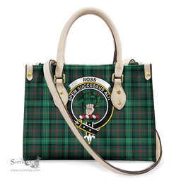ScotsTee Shop Scottish Ross Hunting Modern Clan Crest Tartan Leather Bag with Shoulder Strap