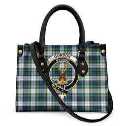 ScotsTee Shop Scottish Gordon Dress Ancient Clan Crest Tartan Leather Bag with Shoulder Strap
