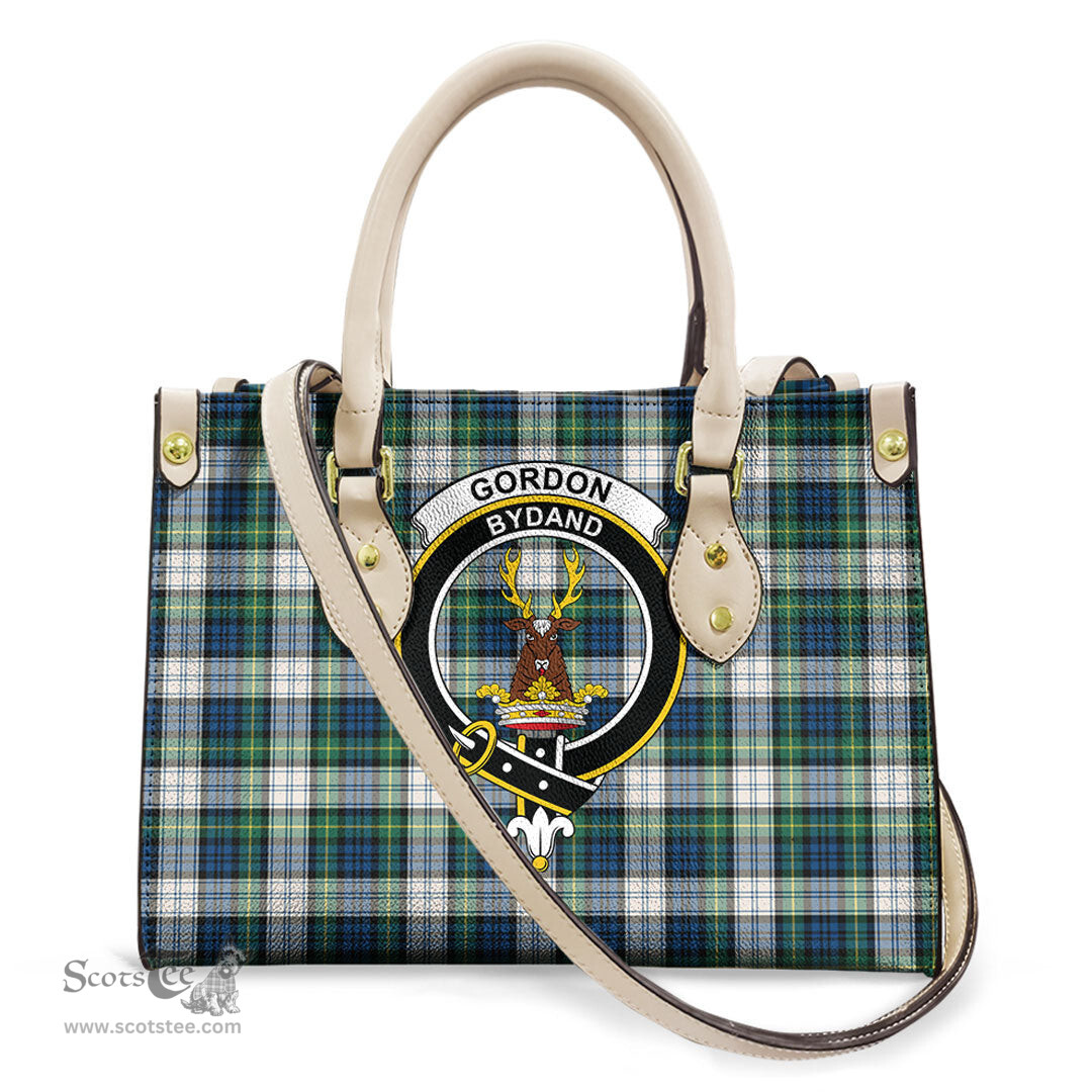 ScotsTee Shop Scottish Gordon Dress Ancient Clan Crest Tartan Leather Bag with Shoulder Strap
