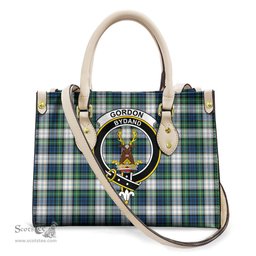 ScotsTee Shop Scottish Gordon Dress Ancient Clan Crest Tartan Leather Bag with Shoulder Strap