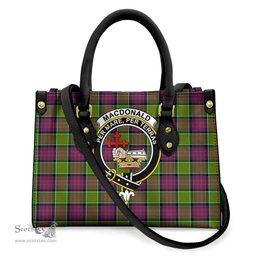 ScotsTee Shop Scottish MacDonald of Clanranald Clan Crest Tartan Leather Bag with Shoulder Strap