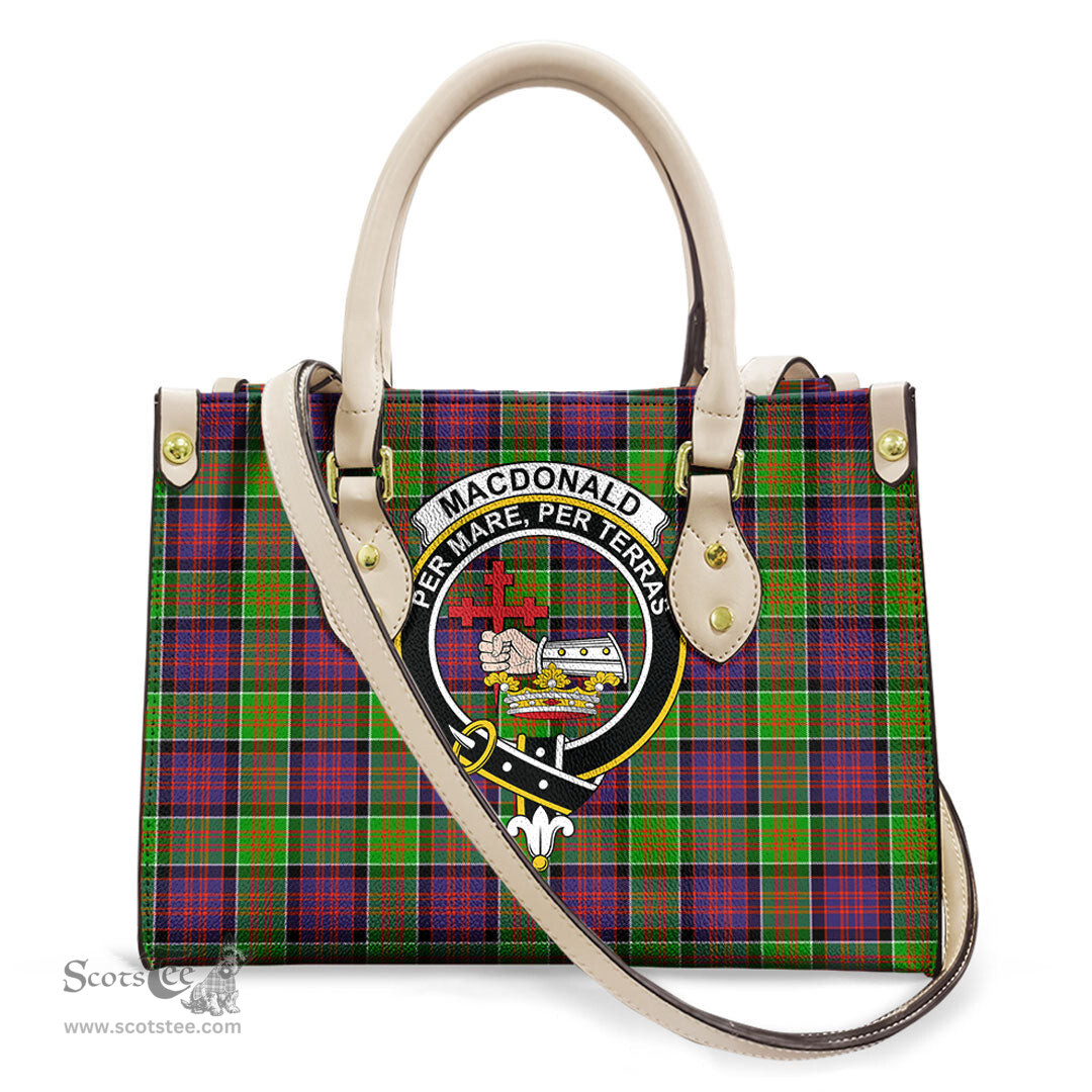ScotsTee Shop Scottish MacDonald of Clanranald Clan Crest Tartan Leather Bag with Shoulder Strap