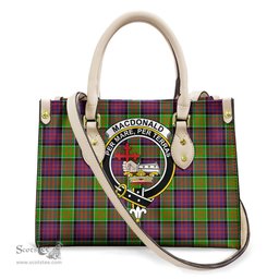 ScotsTee Shop Scottish MacDonald of Clanranald Clan Crest Tartan Leather Bag with Shoulder Strap