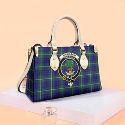 ScotsTee Shop Scottish Hamilton Hunting Modern Clan Crest Tartan Leather Bag with Shoulder Strap