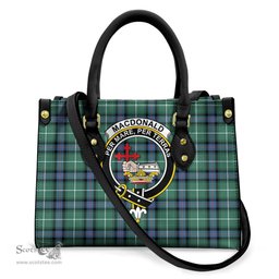 ScotsTee Shop Scottish MacDonald of the Isles Hunting Ancient Clan Crest Tartan Leather Bag with Shoulder Strap