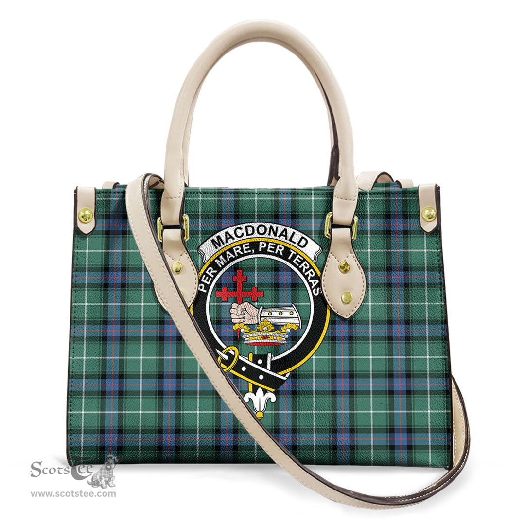 ScotsTee Shop Scottish MacDonald of the Isles Hunting Ancient Clan Crest Tartan Leather Bag with Shoulder Strap