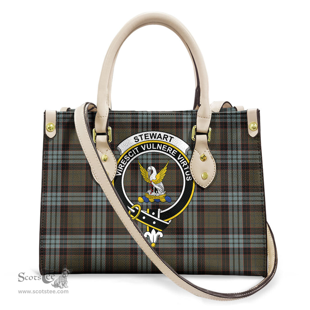 ScotsTee Shop Scottish Stewart Old Weathered Clan Crest Tartan Leather Bag with Shoulder Strap