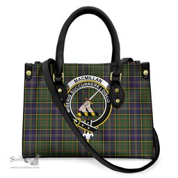 ScotsTee Shop Scottish MacMillan Hunting Modern Clan Crest Tartan Leather Bag with Shoulder Strap