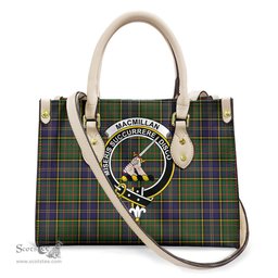 ScotsTee Shop Scottish MacMillan Hunting Modern Clan Crest Tartan Leather Bag with Shoulder Strap