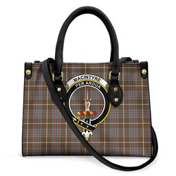 ScotsTee Shop Scottish MacIntyre Hunting Weathered Clan Crest Tartan Leather Bag with Shoulder Strap