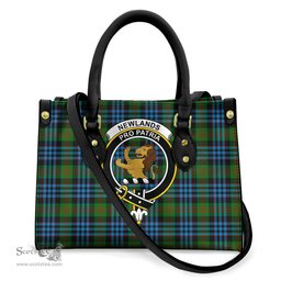 ScotsTee Shop Scottish Newlands of Lauriston Clan Crest Tartan Leather Bag with Shoulder Strap
