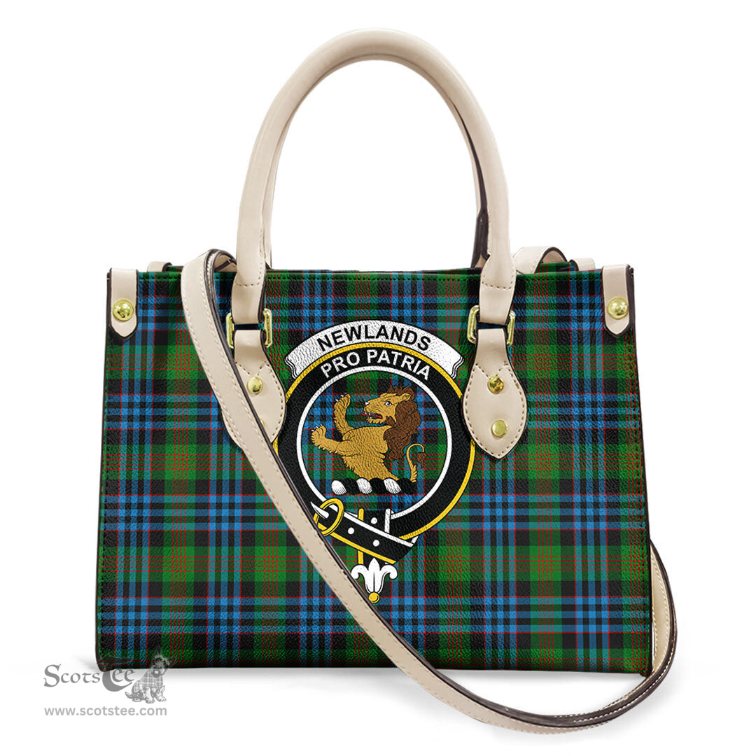 ScotsTee Shop Scottish Newlands of Lauriston Clan Crest Tartan Leather Bag with Shoulder Strap