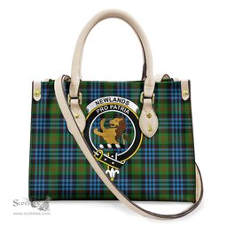 ScotsTee Shop Scottish Newlands of Lauriston Clan Crest Tartan Leather Bag with Shoulder Strap