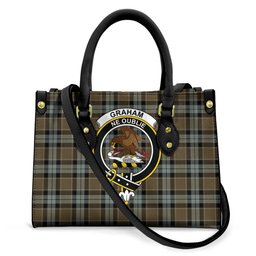 ScotsTee Shop Scottish Graham of Menteith Weathered Clan Crest Tartan Leather Bag with Shoulder Strap
