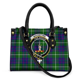 ScotsTee Shop Scottish MacIntyre Hunting Modern Clan Crest Tartan Leather Bag with Shoulder Strap