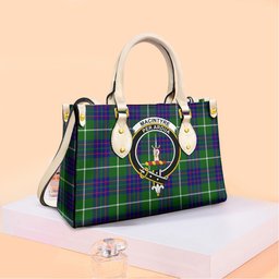 ScotsTee Shop Scottish MacIntyre Hunting Modern Clan Crest Tartan Leather Bag with Shoulder Strap